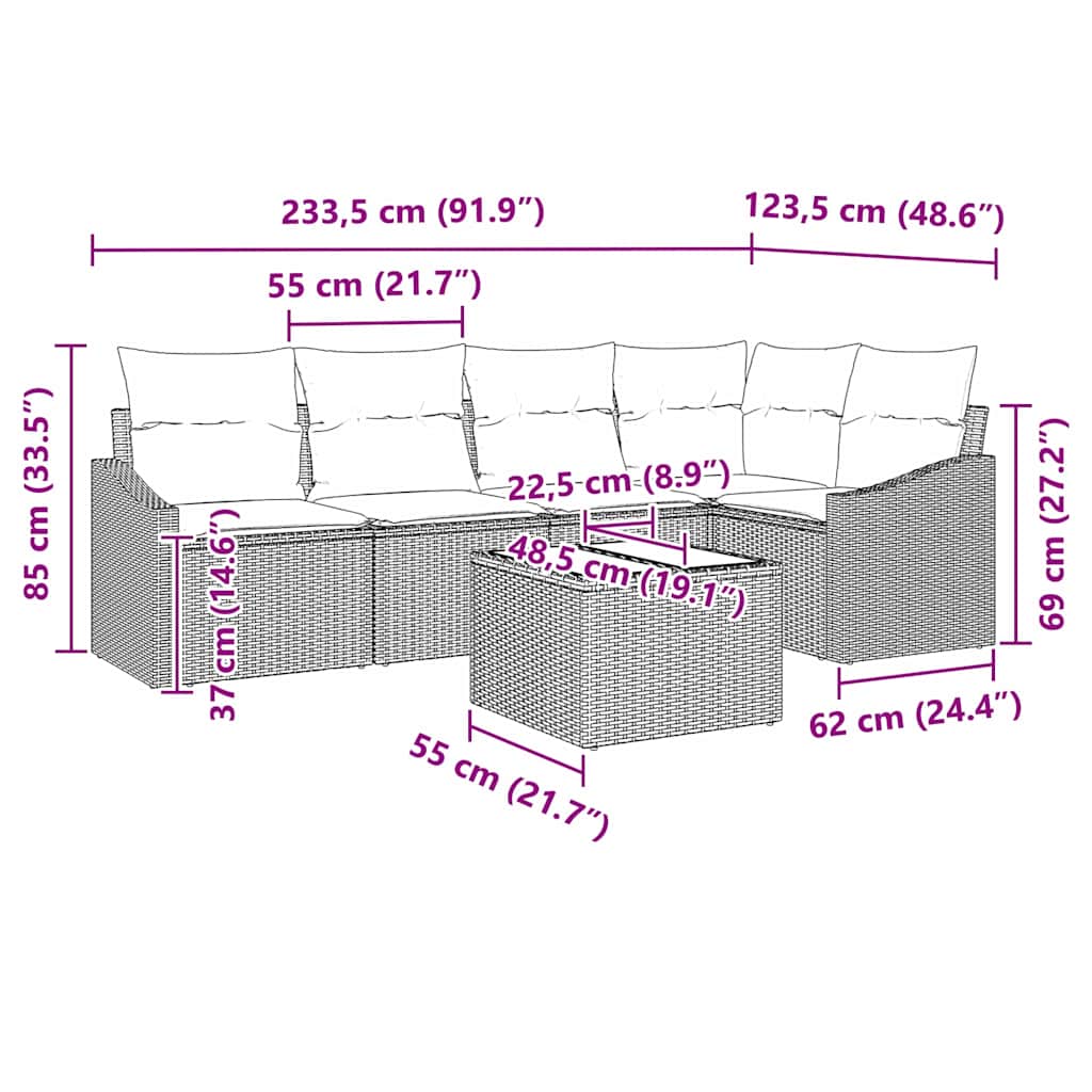 Set Divano da Giardino 6 pcs Nero Poly Rattan