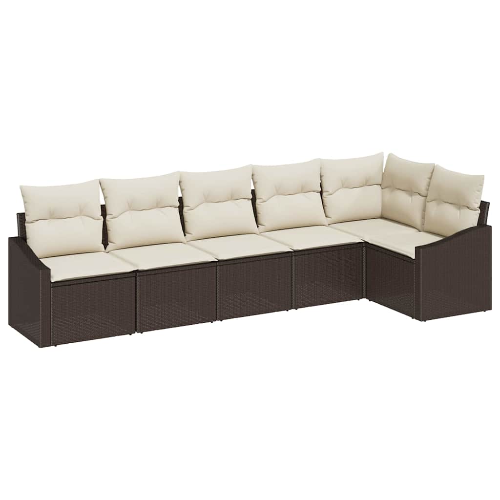 Set Divano da Giardino 6 pcs Marrone Poly Rattan
