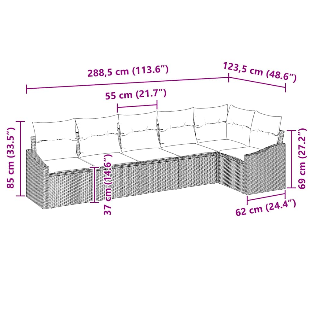 Set Divano da Giardino 6 pcs Marrone Poly Rattan