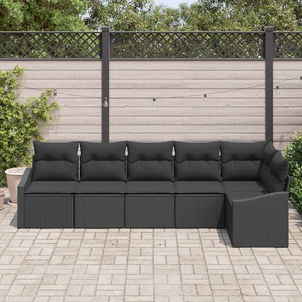Set Divano da Giardino 6 pcs Nero Poly Rattan