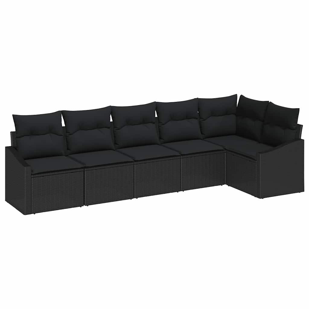 Set Divano da Giardino 6 pcs Nero Poly Rattan
