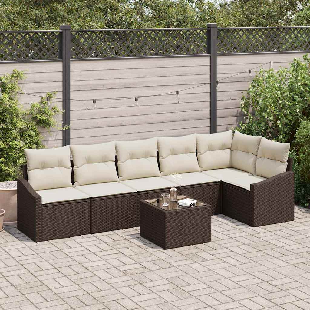 Set Divano da Giardino 7 pcs Marrone Poly Rattan