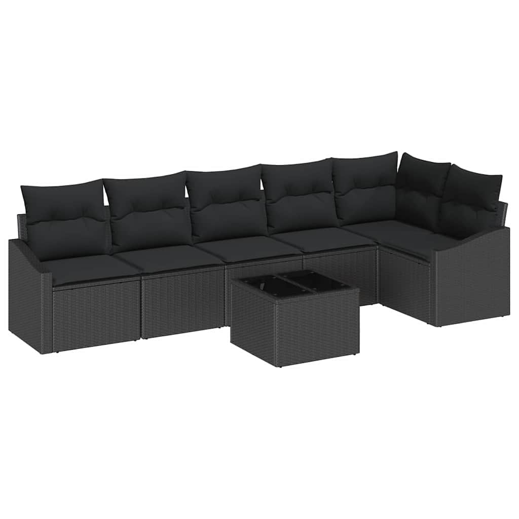 Set Divano da Giardino 7 pcs Nero Poly Rattan