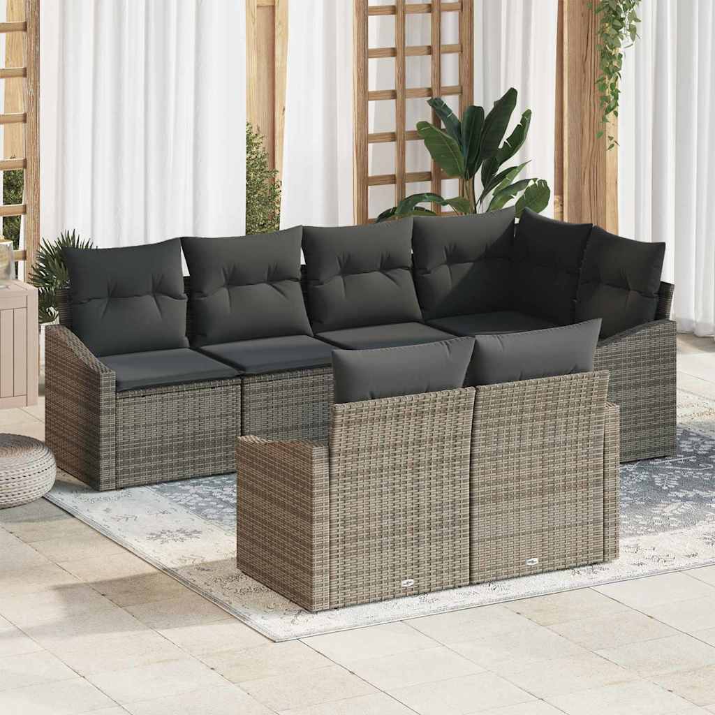 Set Divano da Giardino 7 pcs Grigio Poly Rattan