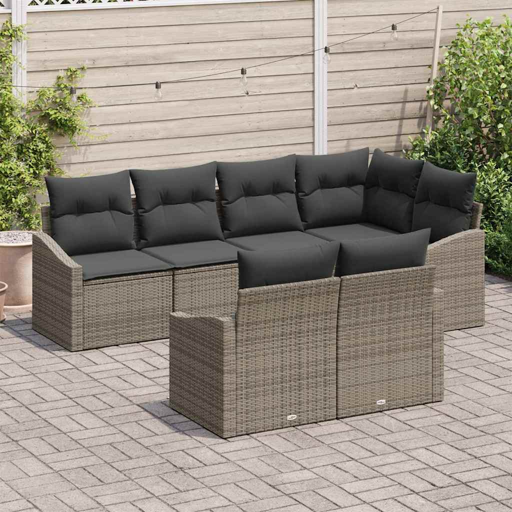 Set Divano da Giardino 7 pcs Grigio Poly Rattan