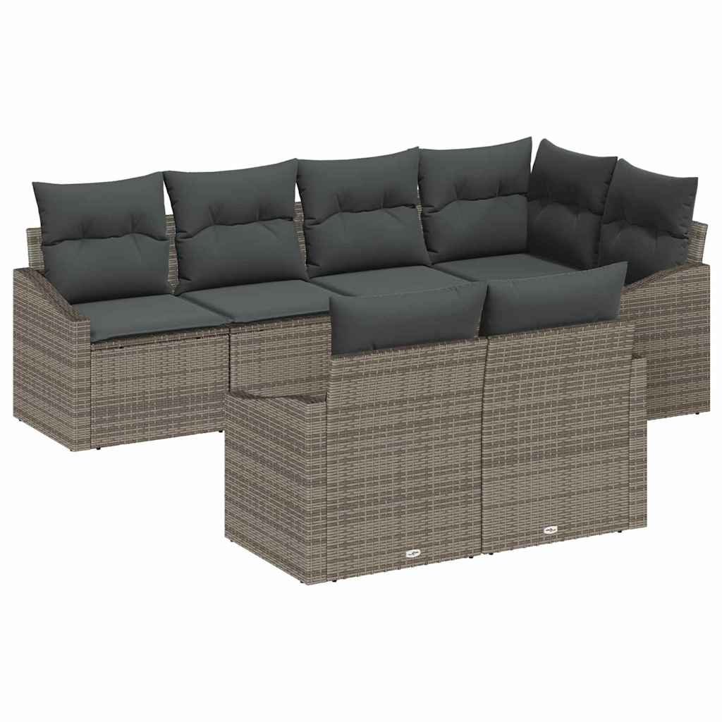 Set Divano da Giardino 7 pcs Grigio Poly Rattan