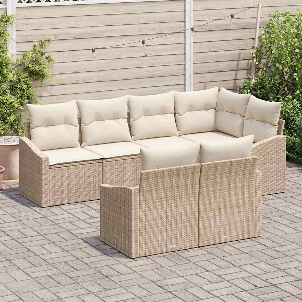 Set Divano da Giardino 7 pcs Beige Poly Rattan