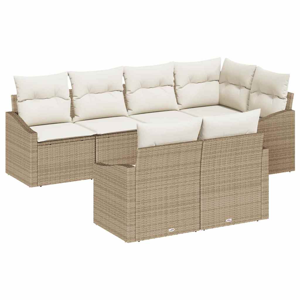 Set Divano da Giardino 7 pcs Beige Poly Rattan