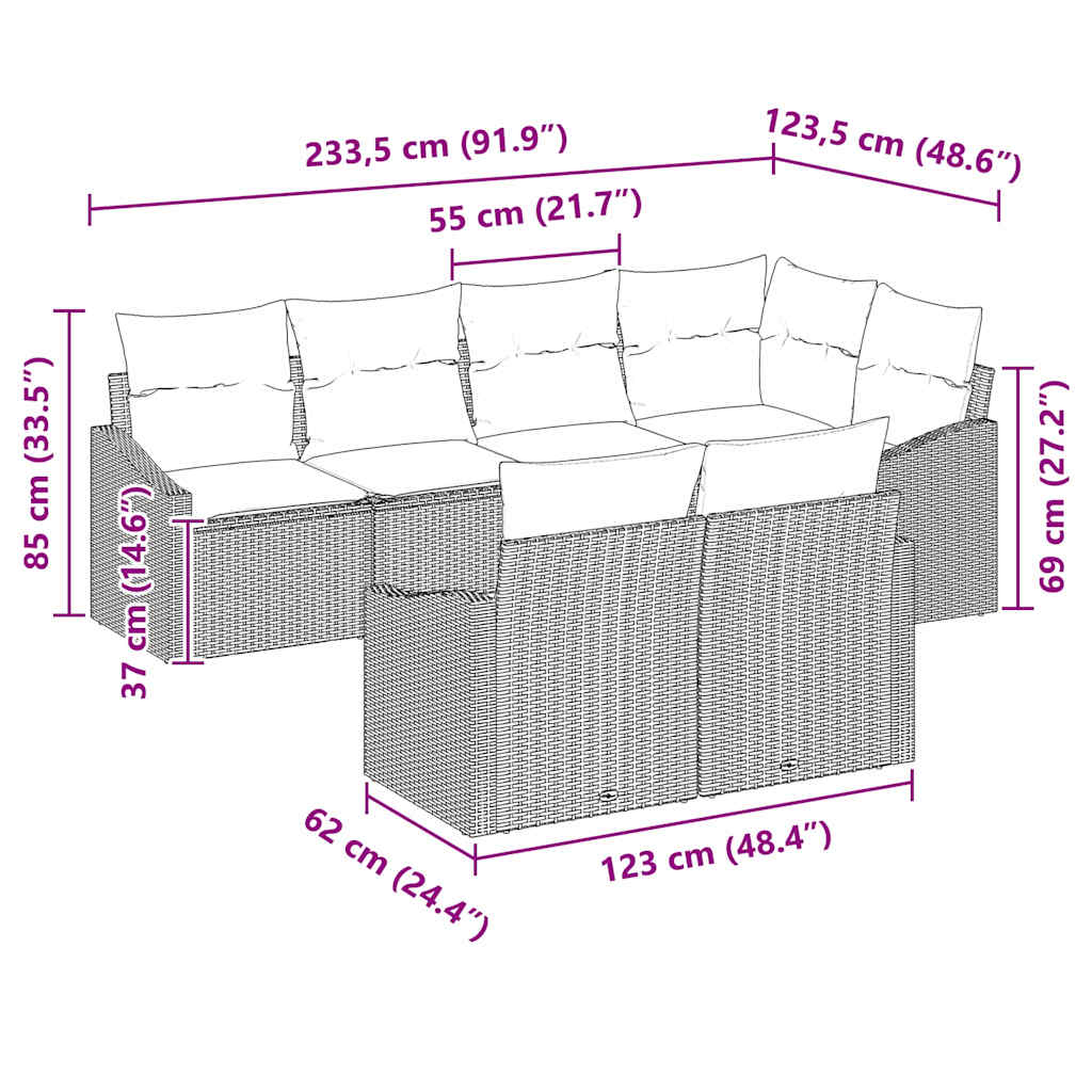 Set Divano da Giardino 7 pcs Beige Poly Rattan