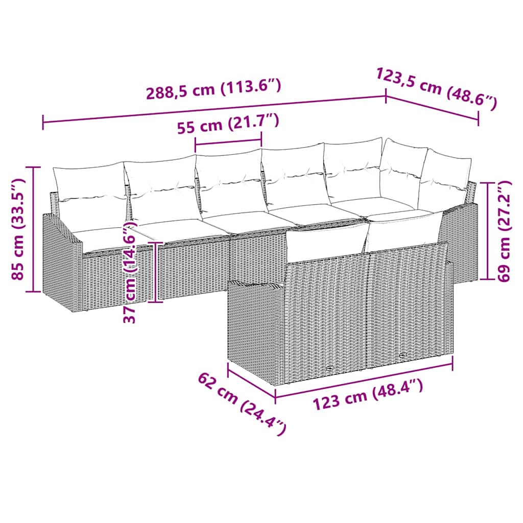 Set Divano da Giardino 8 pcs Grigio Poly Rattan