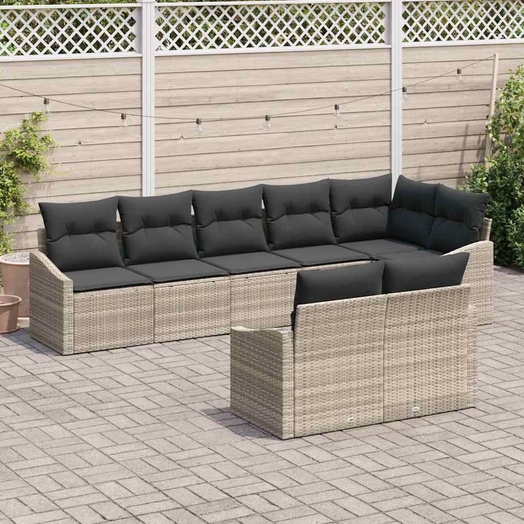 Set Divano da Giardino 8 pcs Grigio chiaro Poly Rattan