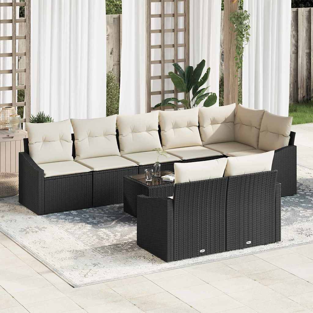 Set Divano da Giardino 9 pcs Nero Poly Rattan