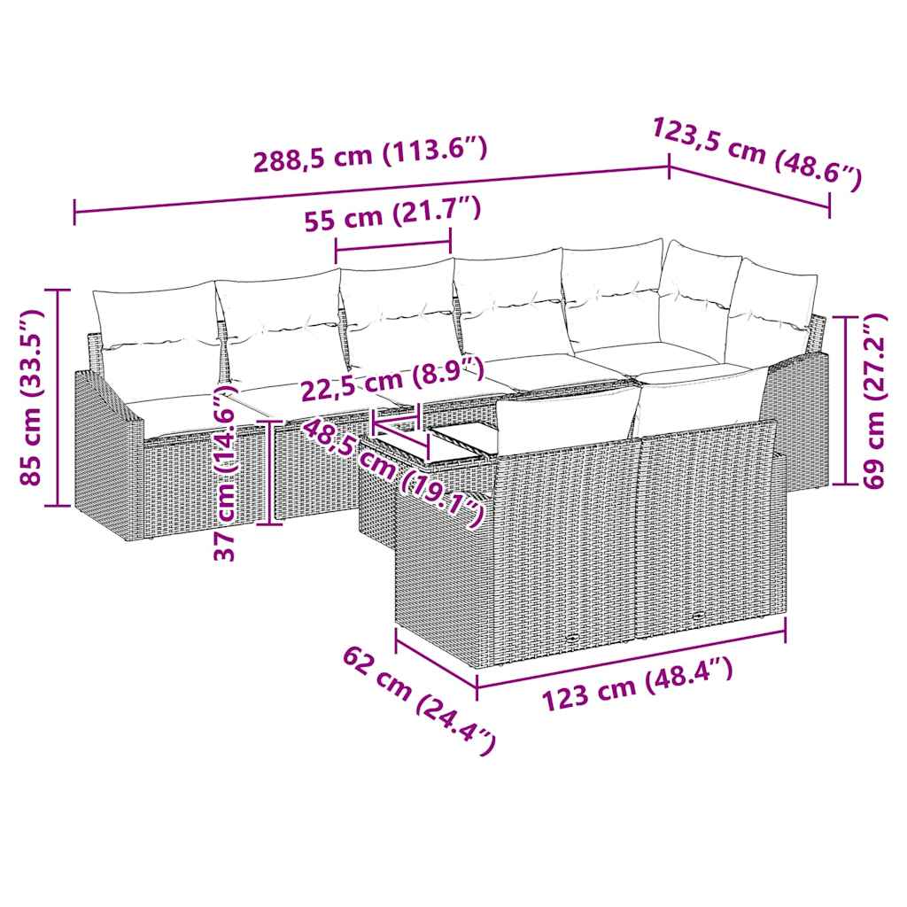 Set Divano da Giardino 9 pcs Nero Poly Rattan