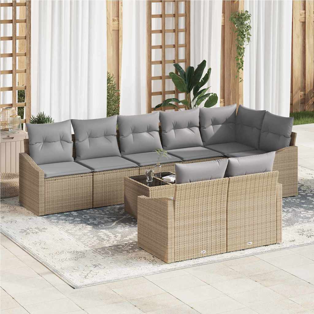 Set Divano da Giardino 9 pcs Beige Poly Rattan