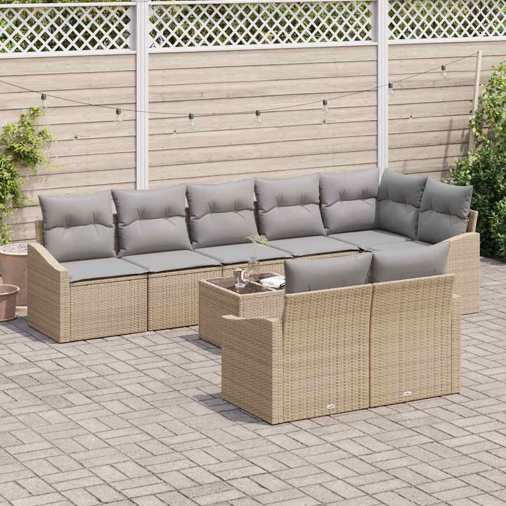 Set Divano da Giardino 9 pcs Beige Poly Rattan