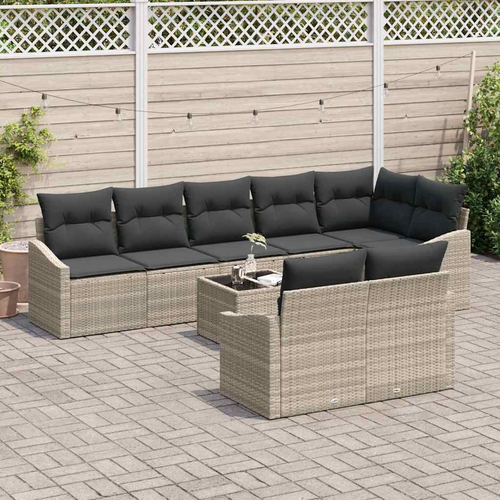 Set Divano da Giardino 9 pcs Grigio chiaro Poly Rattan