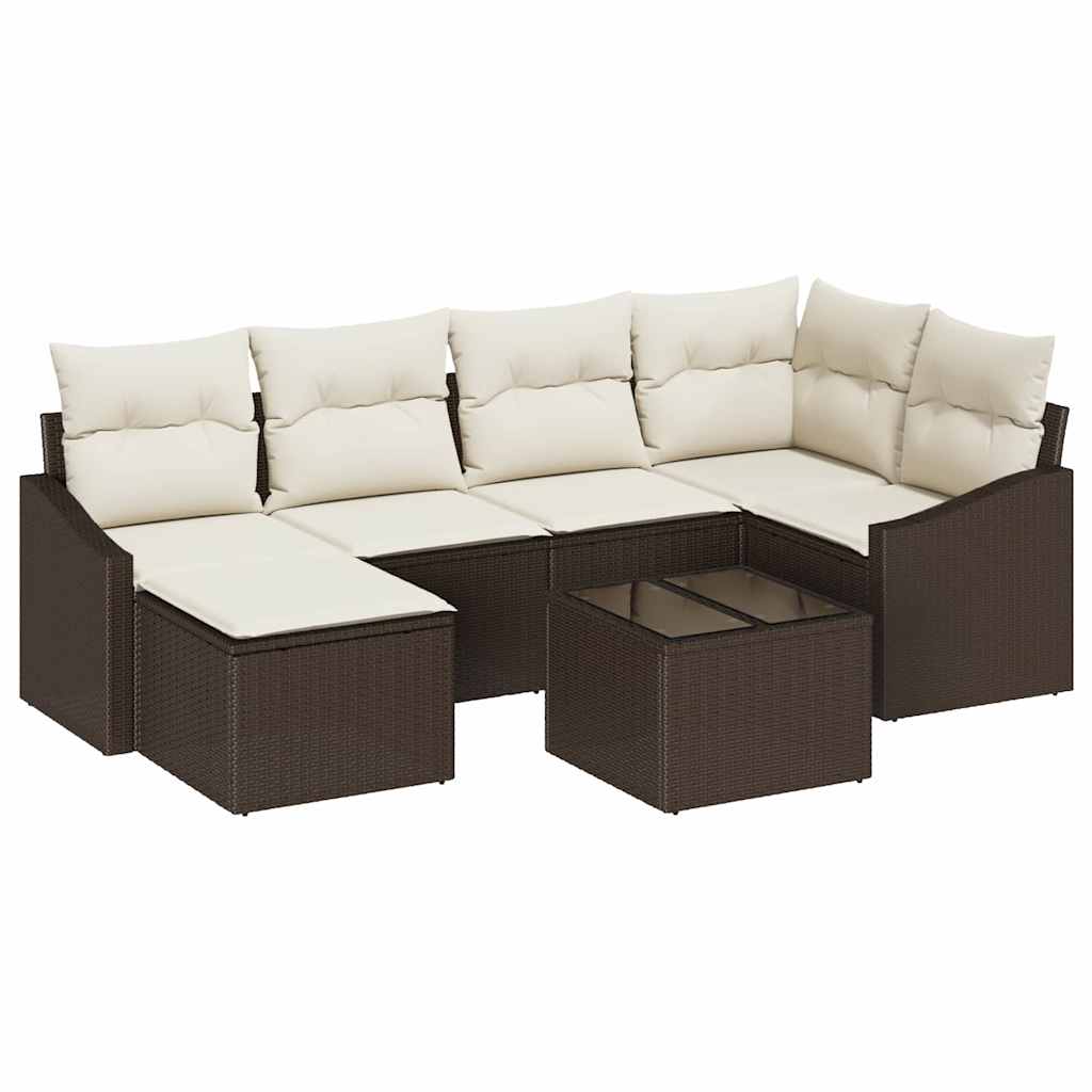 Set Divano da Giardino 7 pcs Marrone Poly Rattan