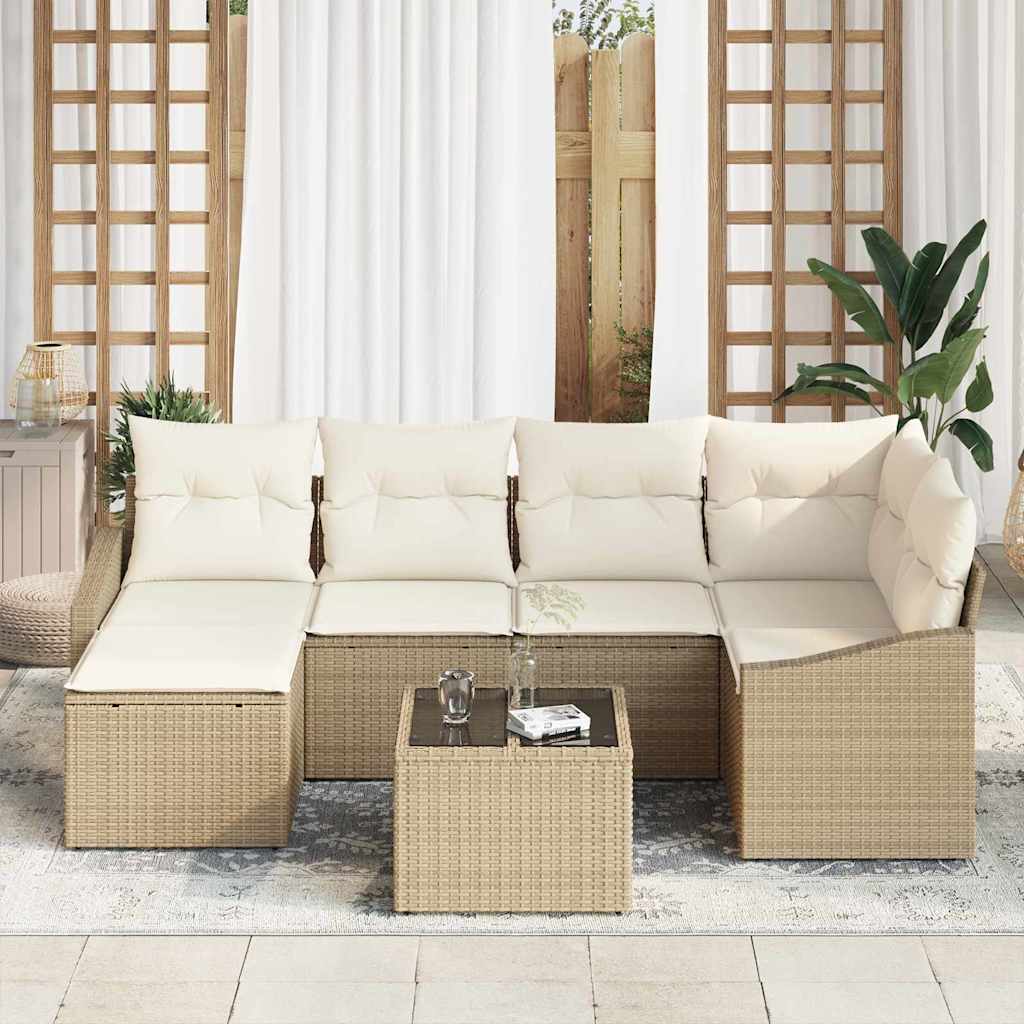 Set Divano da Giardino 7 pcs Beige Poly Rattan