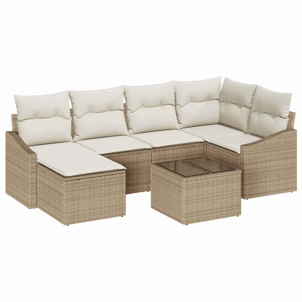 Set Divano da Giardino 7 pcs Beige Poly Rattan
