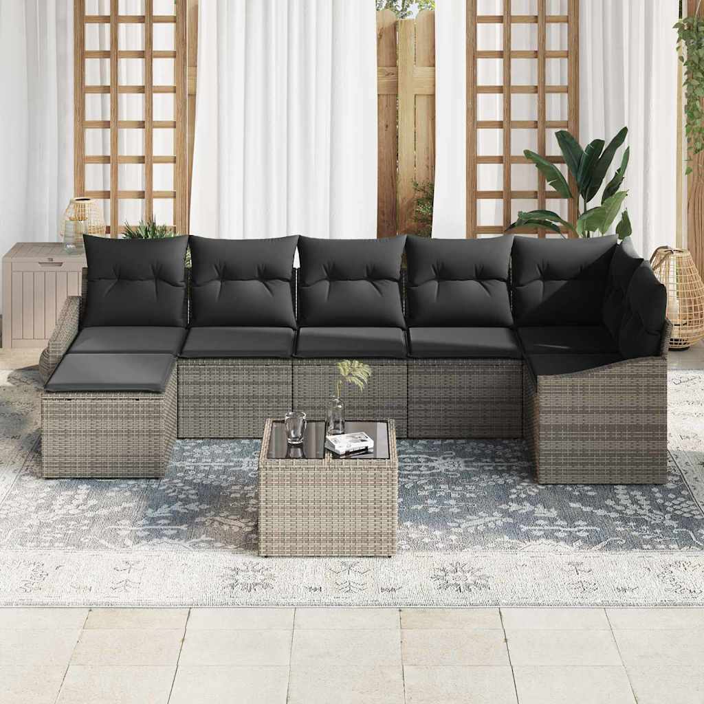 Set Divano da Giardino 8 pcs Grigio Poly Rattan