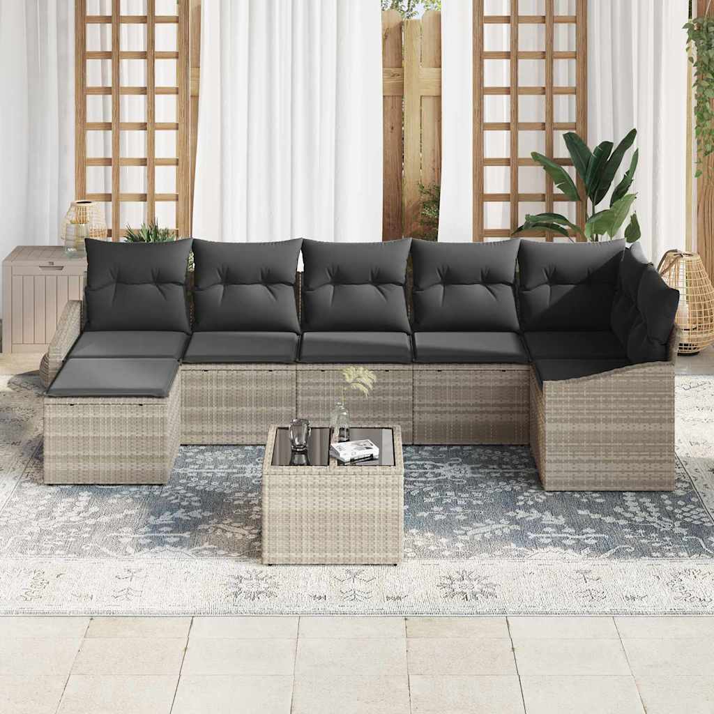 Set Divano da Giardino 8 pcs Grigio chiaro Poly Rattan