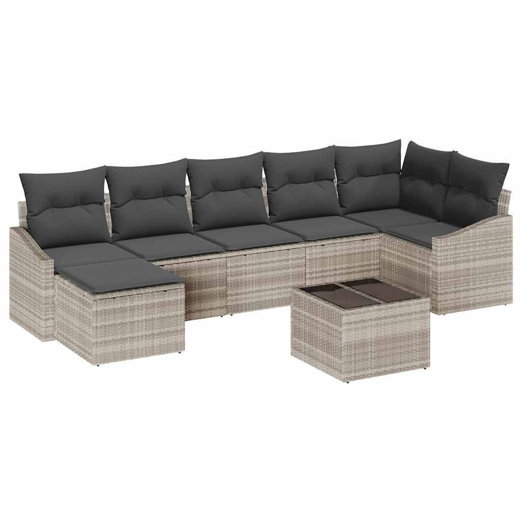Set Divano da Giardino 8 pcs Grigio chiaro Poly Rattan