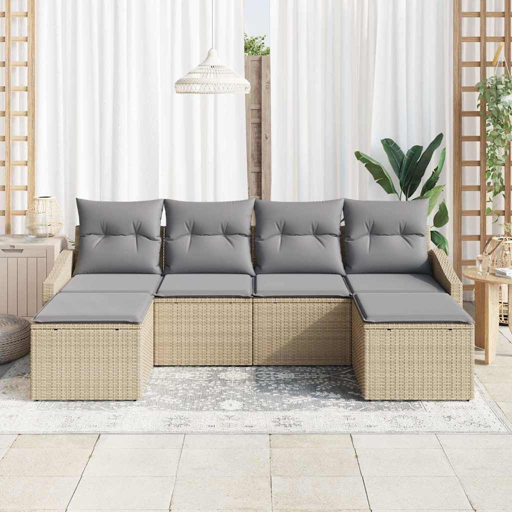 Set Divano da Giardino 6 pcs Beige Poly Rattan