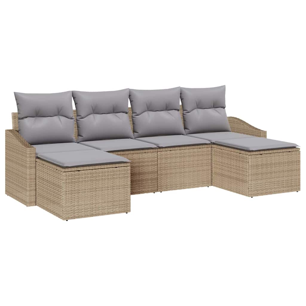 Set Divano da Giardino 6 pcs Beige Poly Rattan