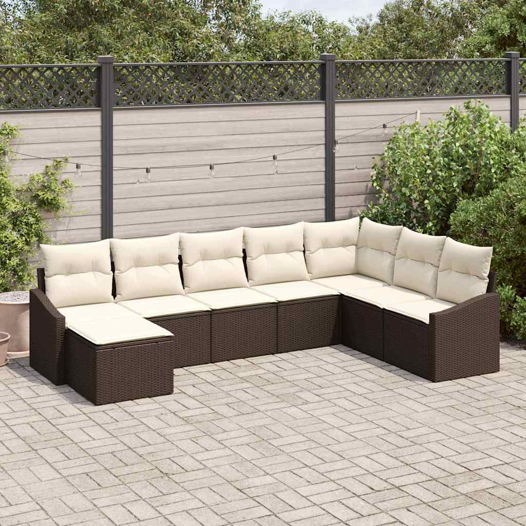 Set Divano da Giardino 8 pcs Marrone Poly Rattan