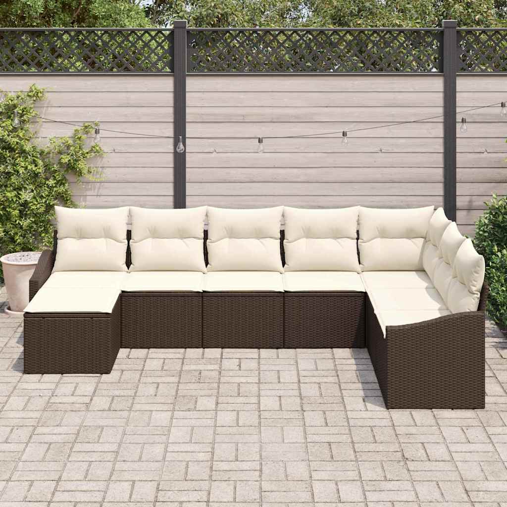 Set Divano da Giardino 8 pcs Marrone Poly Rattan