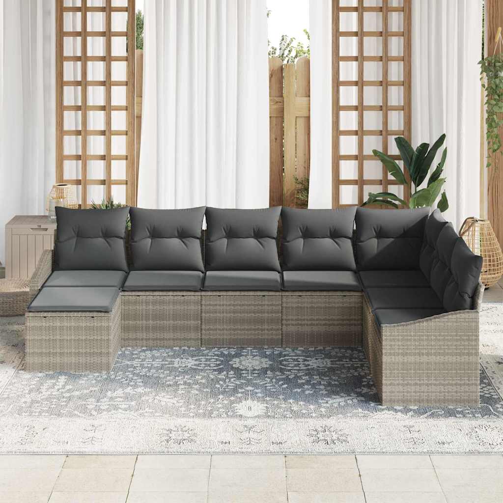 Set Divano da Giardino 8 pcs Grigio chiaro Poly Rattan