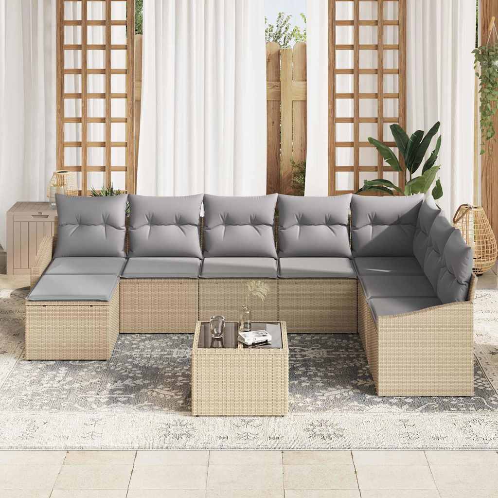 Set Divano da Giardino 9 pcs Beige Poly Rattan