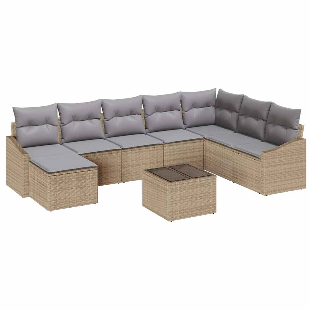 Set Divano da Giardino 9 pcs Beige Poly Rattan