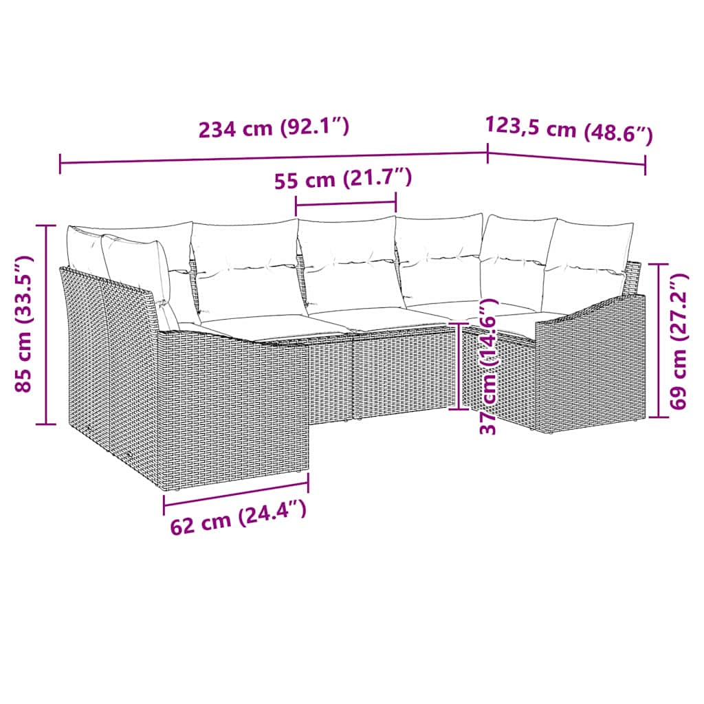 Set Divano da Giardino 6 pcs Marrone Poly Rattan