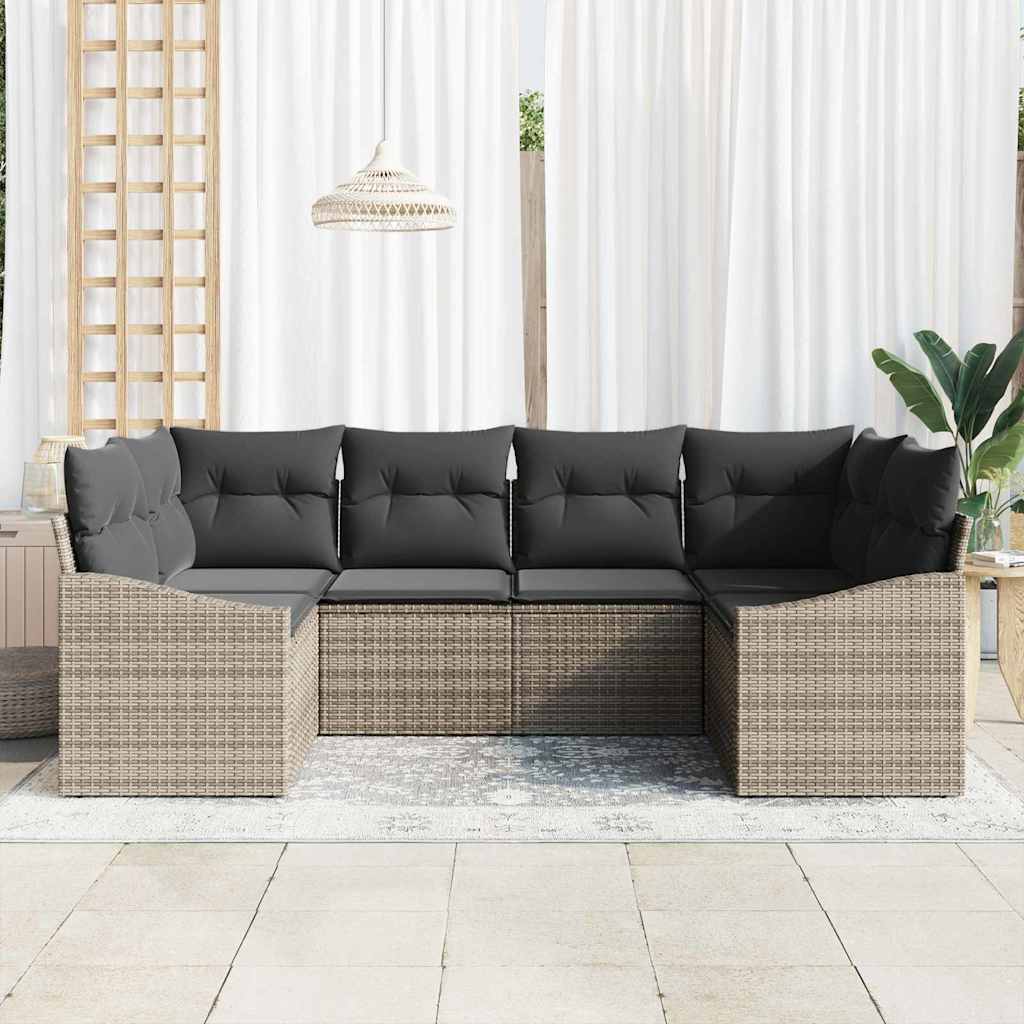 Set Divano da Giardino 6 pcs Grigio Poly Rattan