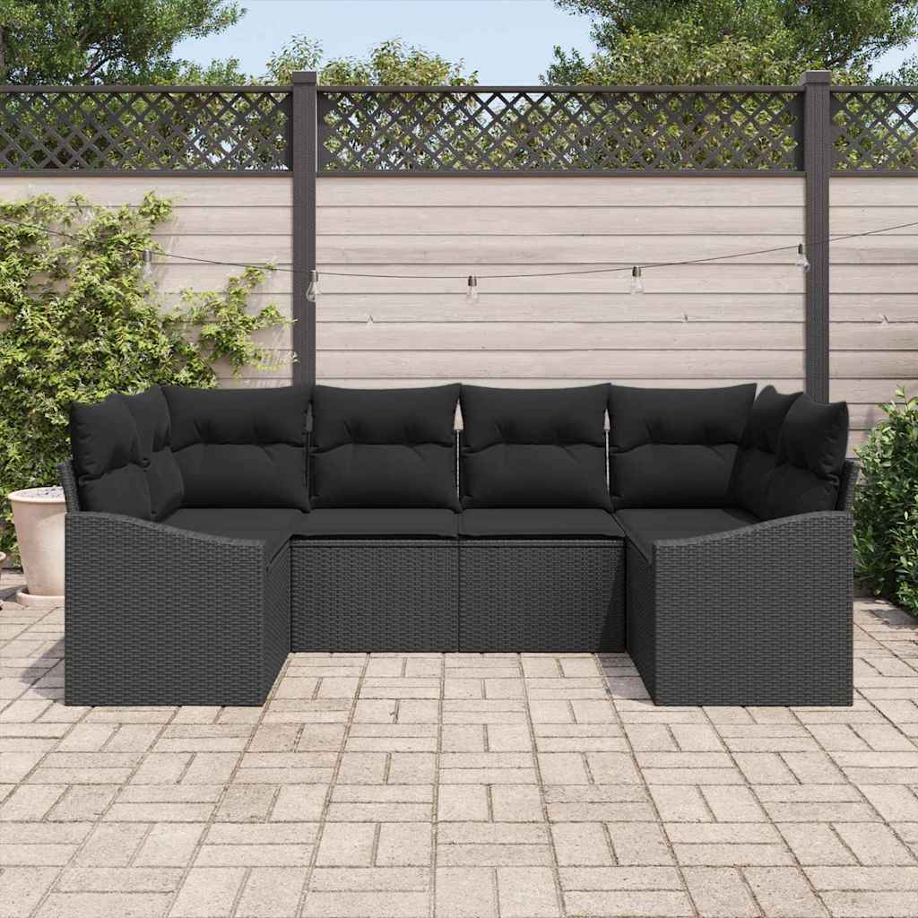 Set Divano da Giardino 6 pcs Nero Poly Rattan