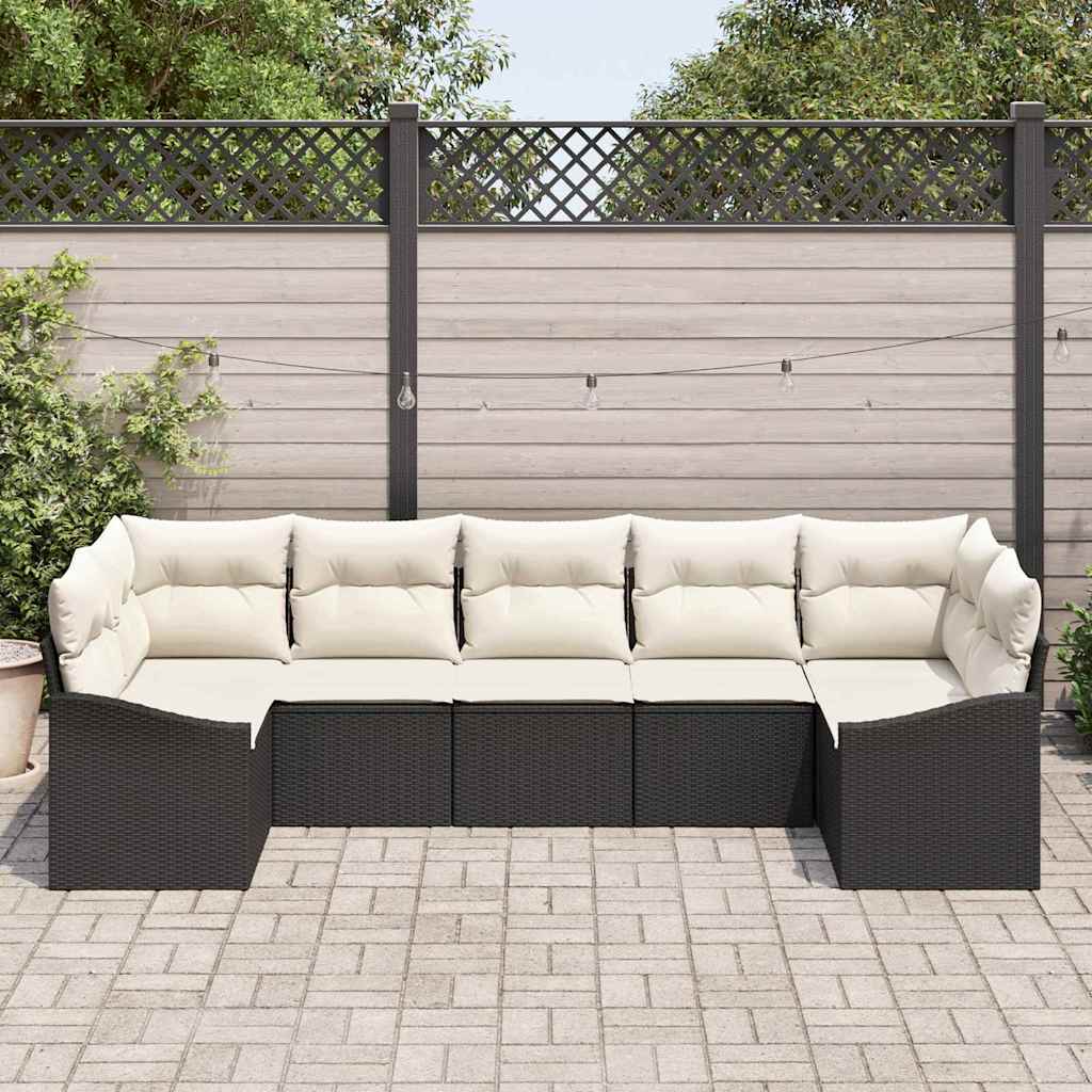 Set Divano da Giardino 7 pcs Nero Poly Rattan
