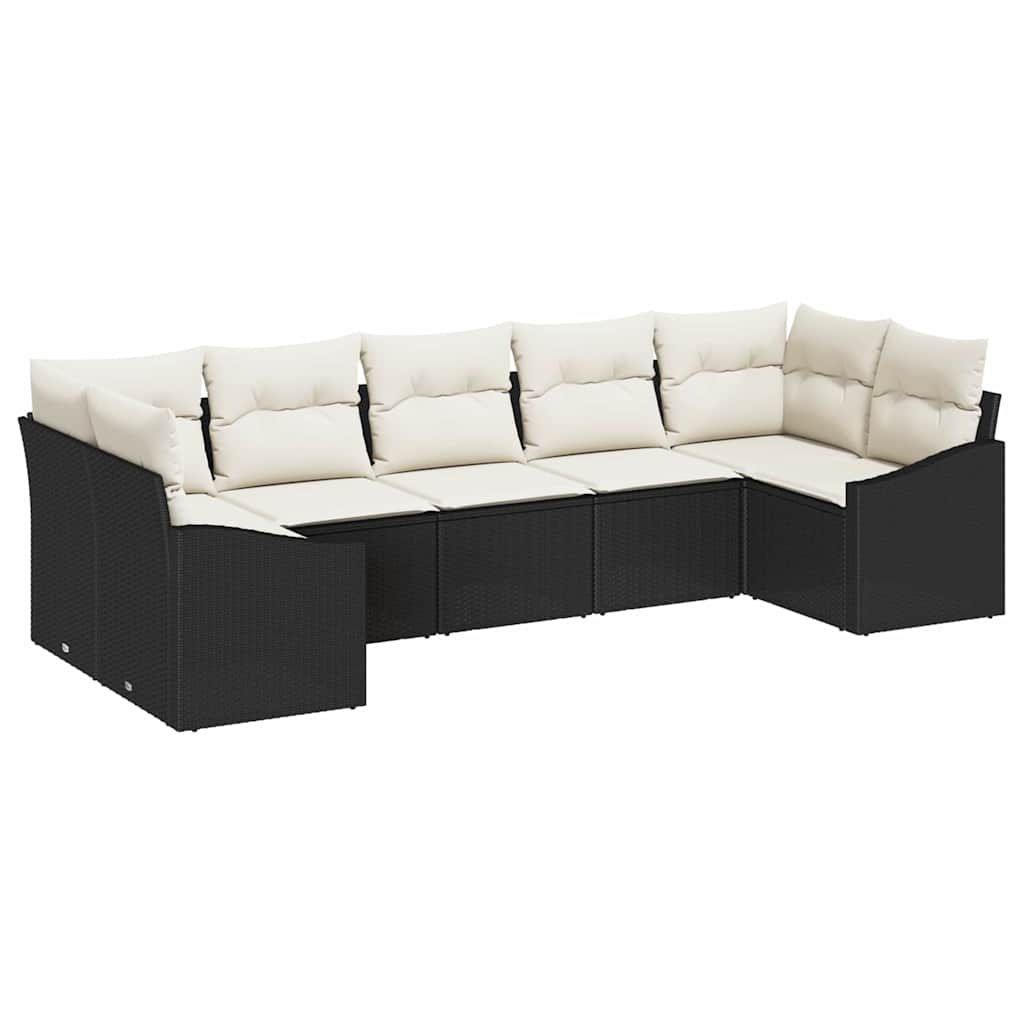 Set Divano da Giardino 7 pcs Nero Poly Rattan
