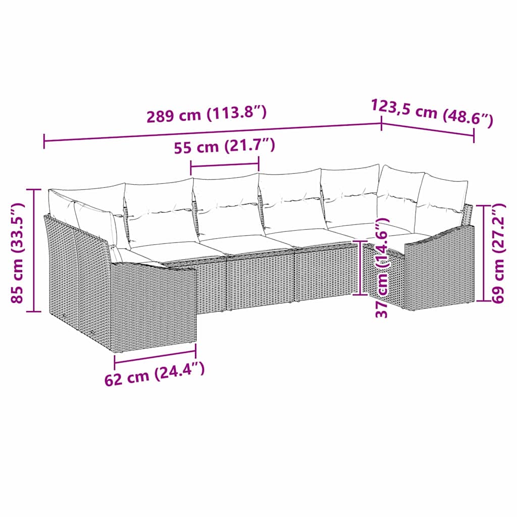 Set Divano da Giardino 7 pcs Nero Poly Rattan
