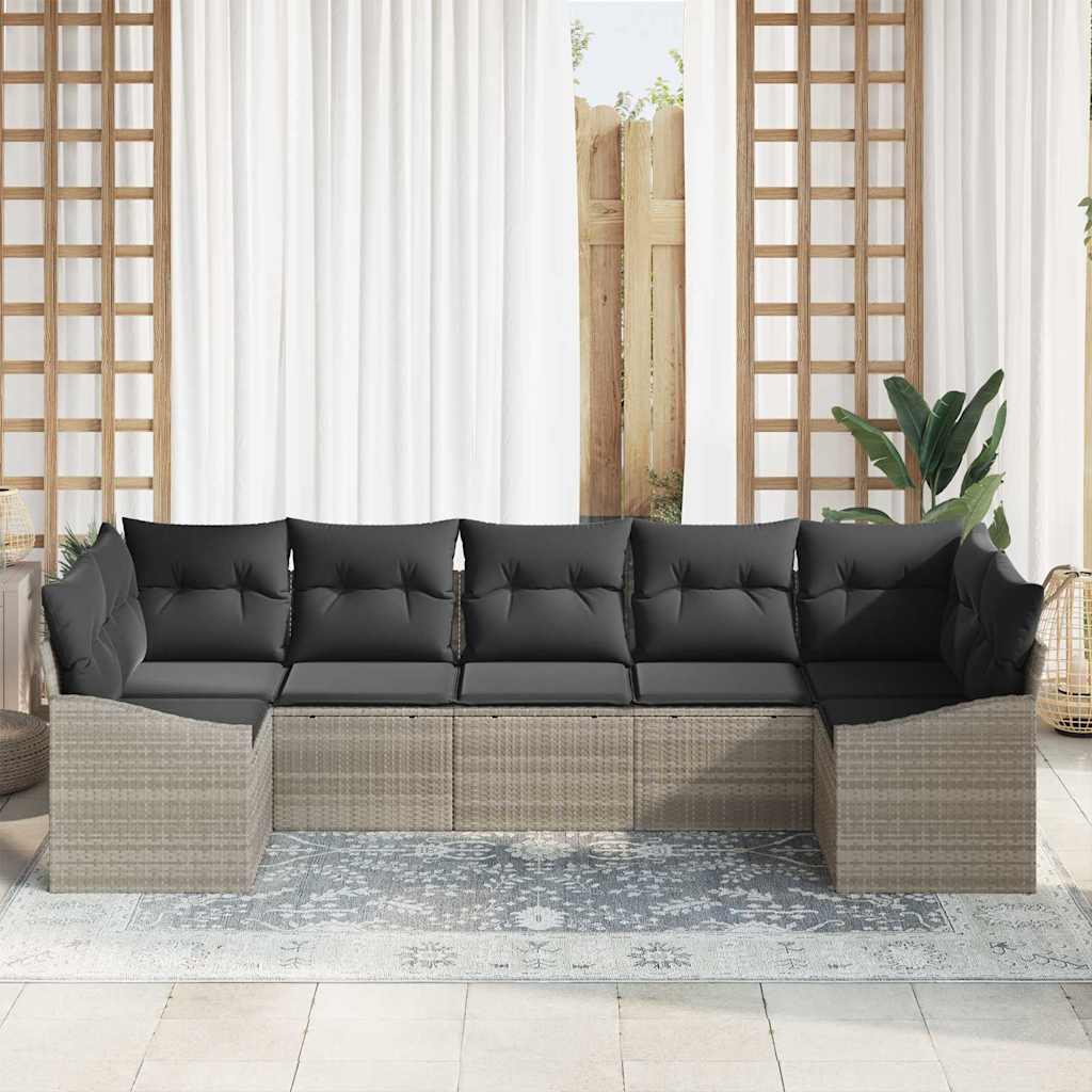 Set Divano da Giardino 7 pcs Grigio chiaro Poly Rattan