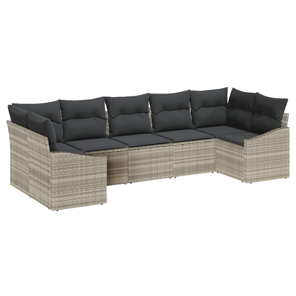 Set Divano da Giardino 7 pcs Grigio chiaro Poly Rattan