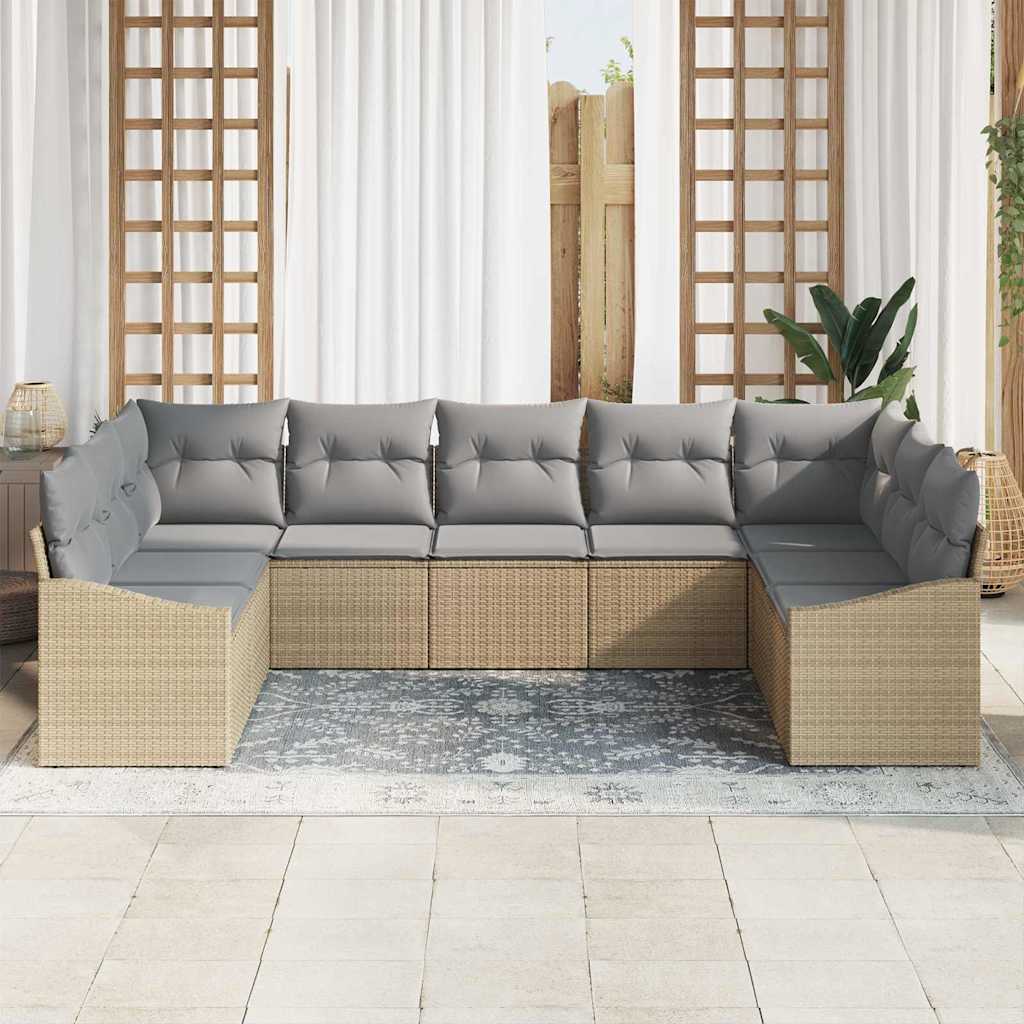 Set Divano da Giardino 9 pcs Beige Poly Rattan