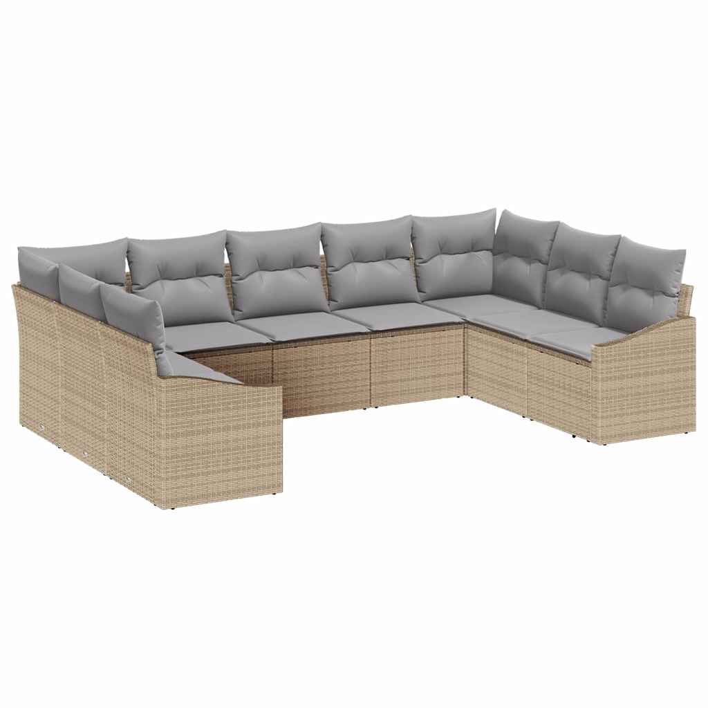 Set Divano da Giardino 9 pcs Beige Poly Rattan