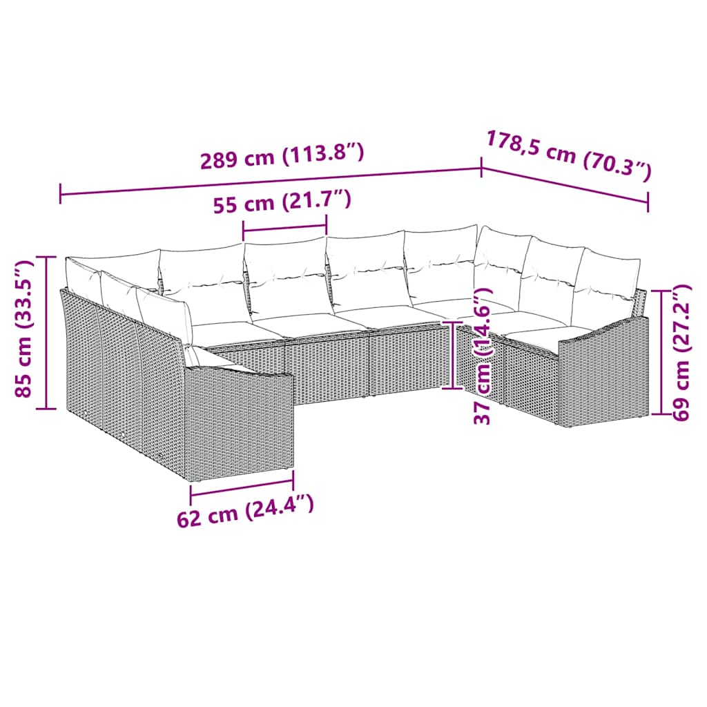 Set Divano da Giardino 9 pcs Beige Poly Rattan