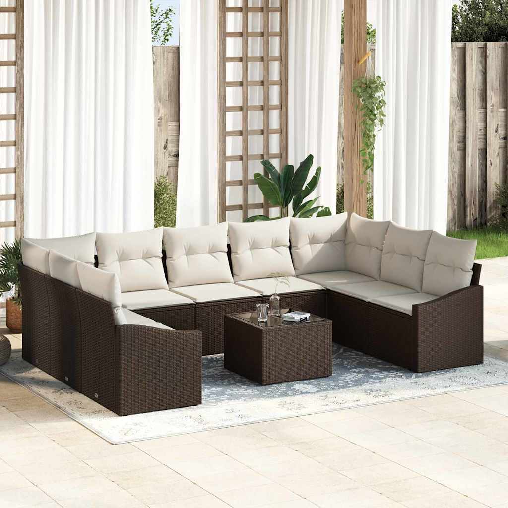 Set Divano da Giardino 10 pcs Marrone Poly Rattan