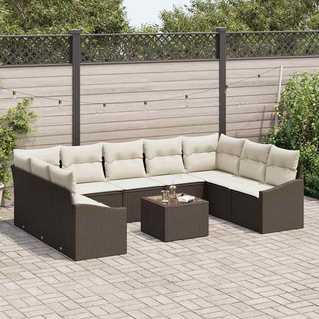 Set Divano da Giardino 10 pcs Marrone Poly Rattan