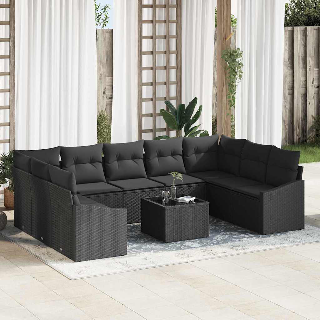 Set Divano da Giardino 10 pcs Nero Poly Rattan
