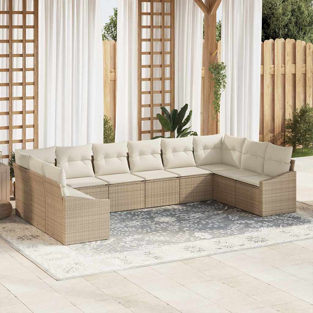 Set Divano da Giardino 10 pcs Beige Poly Rattan