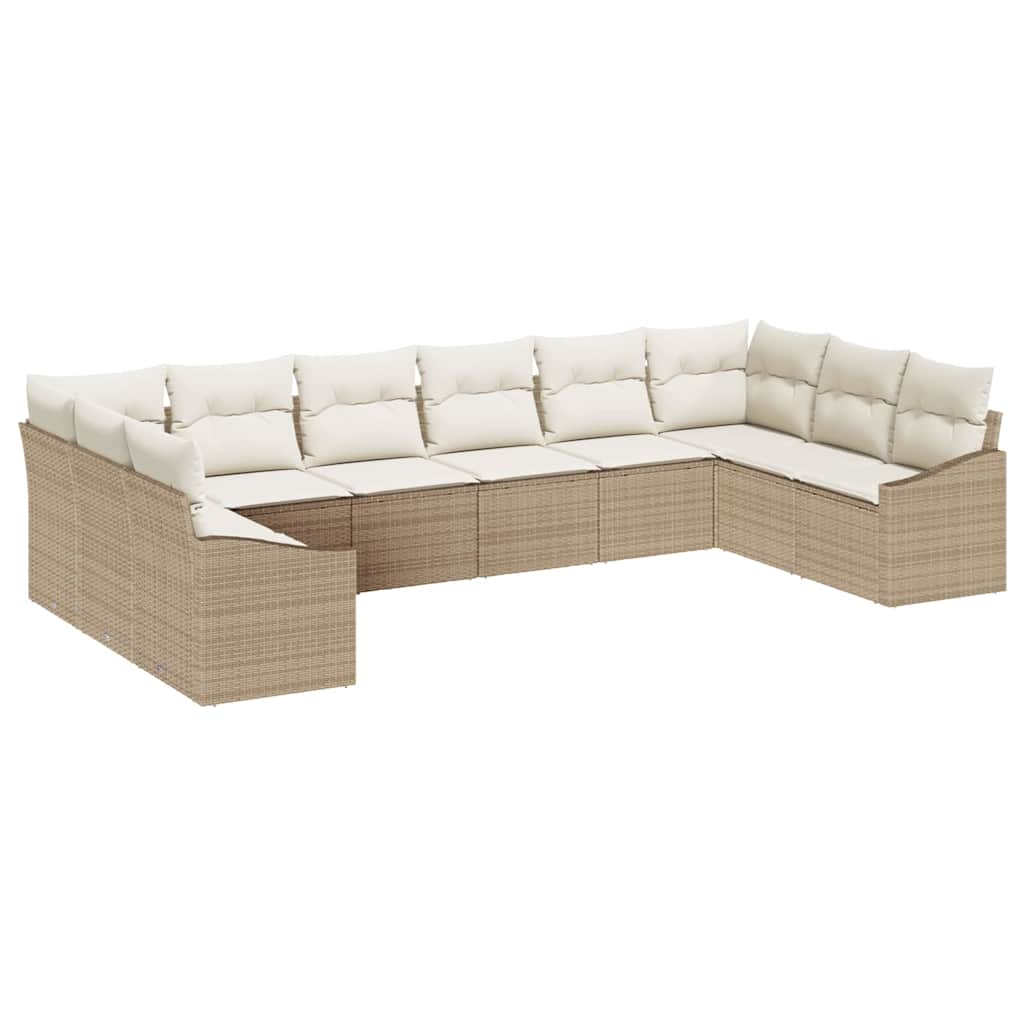 Set Divano da Giardino 10 pcs Beige Poly Rattan