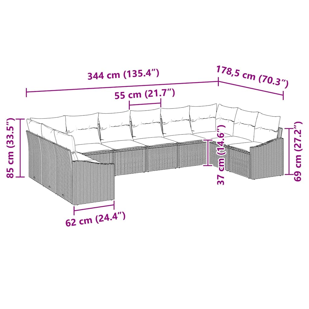 Set Divano da Giardino 10 pcs Beige Poly Rattan
